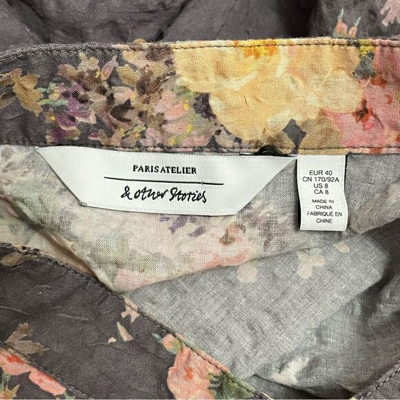 & Other Stories Paris Atelier Cottage Floral Gray & Pink Cotton Blouse Size 8 - Picture 12 of 16